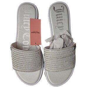 Juicy Couture Womens White Multi Rhinestone Slide Sandals Size‎ 8M